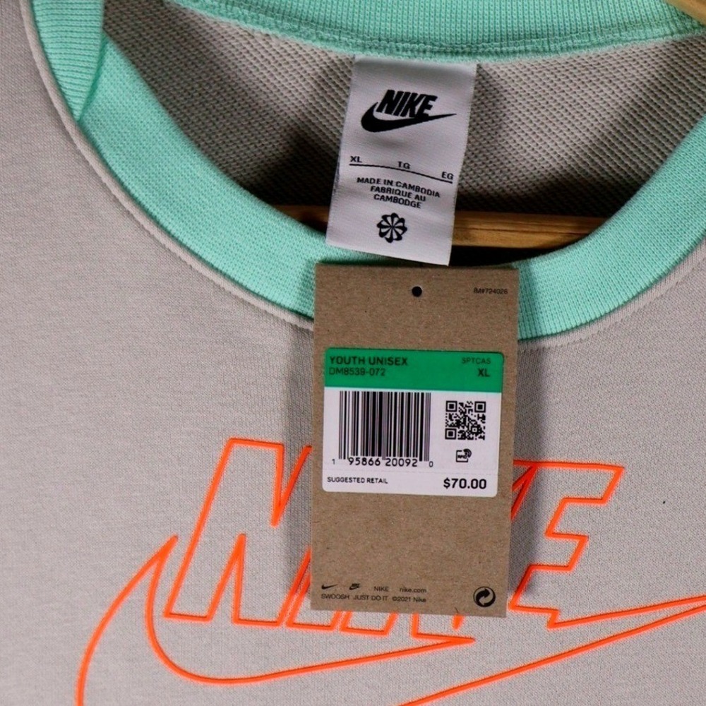 Nike FlyEase Youth XL Sweatshirt Light Iron Ore Mint Total Orange DM8539-072 NEW - Picture 2 of 12